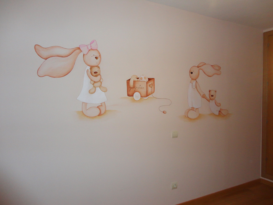 mural conejitos para niños y niñas